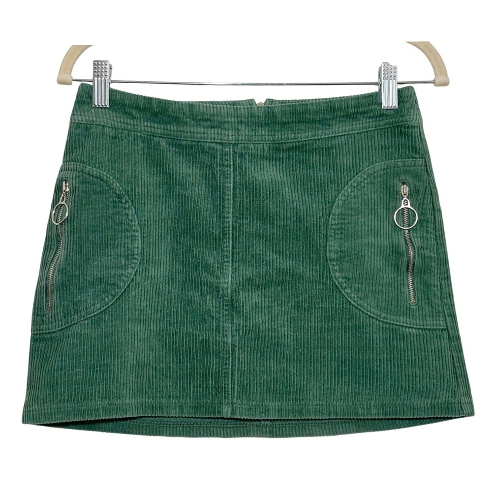 Forever 21 Skirt Green Corduroy Zip Pocket Women Small Mini A-Line Retro Indie